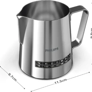 Philips Temperature Perfection Milk Jug - Integrated Temperature Indicator, Smooth Microfoam, Stainless Steel, 450ml Capacity, Perfect for Latte Art, Espresso Accessory (CA8012/10) view 2