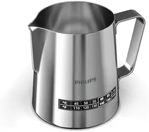 Philips Temperature Perfection Milk Jug - Integrated Temperature Indicator, Smooth Microfoam, Stainless Steel, 450ml Capacity, Perfect for Latte Art, Espresso Accessory (CA8012/10)