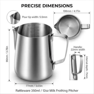 rattleware 12 oz Latte Art Pitcher, Stainless Steel, 07000 | Classic steaming pitcher