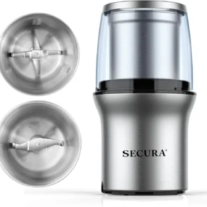 Secura Electric Coffee Grinder and Spice Grinder with 2 Stainless Steel Blades Removable Bowls view 1