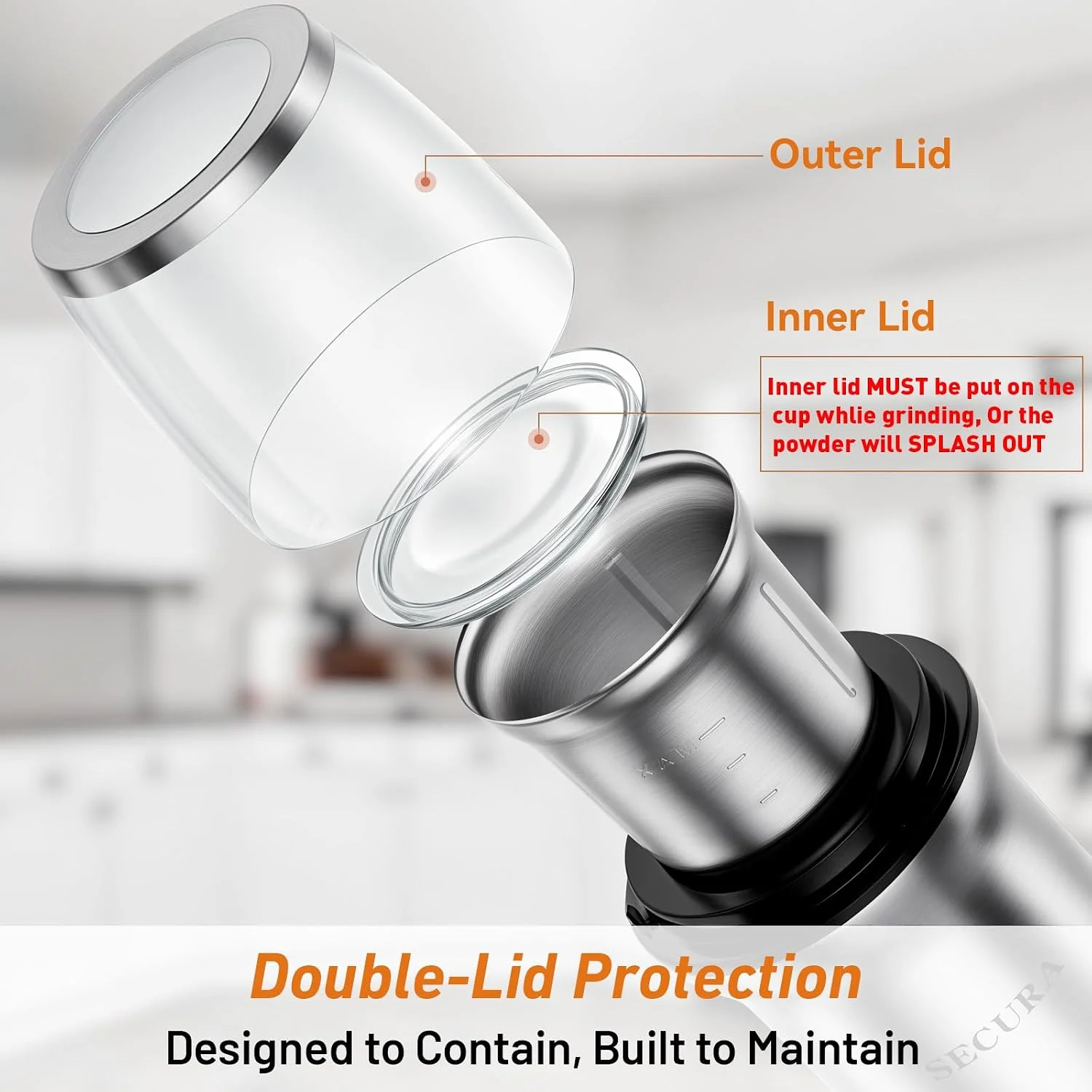 Transparent double-lid coffee grinder