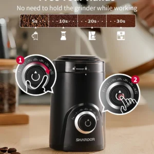 SHARDOR Electric Coffee Grinder, 70g Large Capacity Spice Grinder with Visual Timing Knob for Precise Grind, Quiet Coffee Bean Grinder for Espresso, French Press, Herbs and Grains, Black view 4