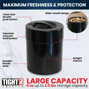 Tightpac Kilovac Airtight Coffee Container – Multi-Use Vacuum Container for Coffee Bean Storage, Grounds & Bulk Dry Goods – 2.5 lbs / 40 oz / 3.8L, Wide-Mouth, Patented Vacuum Seal, Black view 4