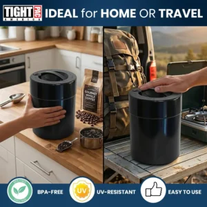 Tightpac Kilovac Airtight Coffee Container – Multi-Use Vacuum Container for Coffee Bean Storage, Grounds & Bulk Dry Goods – 2.5 lbs / 40 oz / 3.8L, Wide-Mouth, Patented Vacuum Seal, Black view 5