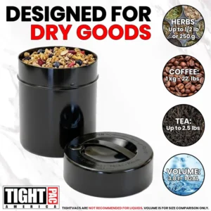 Tightpac Kilovac Airtight Coffee Container – Multi-Use Vacuum Container for Coffee Bean Storage, Grounds & Bulk Dry Goods – 2.5 lbs / 40 oz / 3.8L, Wide-Mouth, Patented Vacuum Seal, Black