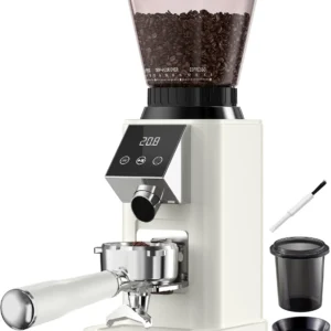 Tuni G1 Conical Burr Coffee Grinder, 48 Grind Settings Anti-static Burr Mill, Precision Electronic Timer and LED Touchscreen for Espresso/Drip/Cold Brew/French Press, Stainless Steel, Ivory view 1