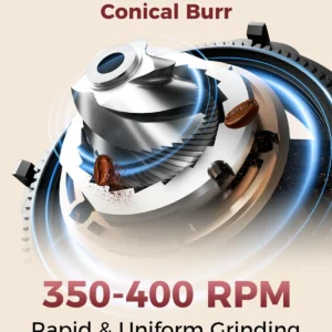 Tuni G2 Conical Burr Coffee Grinder, 70 Grind Settings Anti-static Burr Mill, Precision Electronic Timer and LED Touchscreen for Espresso/Drip/Cold Brew/French Press, Stainless Steel view 3