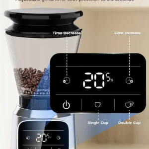Tuni G2 Conical Burr Coffee Grinder, 70 Grind Settings Anti-static Burr Mill, Precision Electronic Timer and LED Touchscreen for Espresso/Drip/Cold Brew/French Press, Stainless Steel view 4
