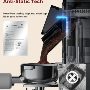 Tuni G2 Conical Burr Coffee Grinder, 70 Grind Settings Anti-static Burr Mill, Precision Electronic Timer and LED Touchscreen for Espresso/Drip/Cold Brew/French Press, Stainless Steel view 5