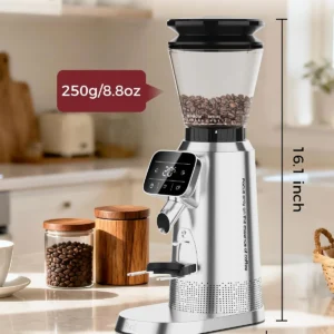 Tuni G2 Conical Burr Coffee Grinder, 70 Grind Settings Anti-static Burr Mill, Precision Electronic Timer and LED Touchscreen for Espresso/Drip/Cold Brew/French Press, Stainless Steel