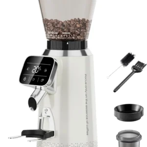 Tuni G2 Conical Burr Coffee Grinder, 70 Grind Settings Anti-static Burr Mill, Precision Electronic Timer and LED Touchscreen for Espresso/Drip/Cold Brew/French Press, Stainless Steel, Ivory view 1