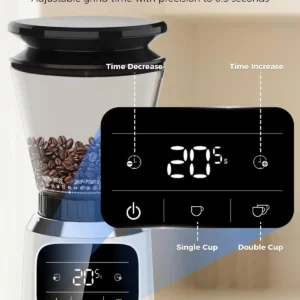 Tuni G2 Conical Burr Coffee Grinder, 70 Grind Settings Anti-static Burr Mill, Precision Electronic Timer and LED Touchscreen for Espresso/Drip/Cold Brew/French Press, Stainless Steel, Ivory view 5