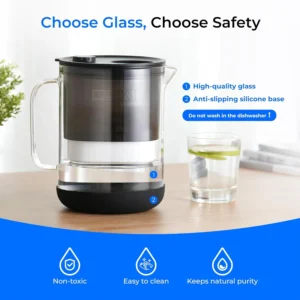 Waterdrop PT-72BL Glass Water Filter Pitcher, 7-Cup, Eco-Friendly, NSF/ANSI 53, 42 & 372 Certified Filter, Reduces PFOA/PFOS, Chlorine, Cadmium, Copper & Mercury, BPA-Free, Easy to Clean, Black view 2