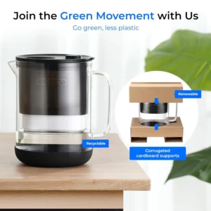 Waterdrop PT-72BL Glass Water Filter Pitcher, 7-Cup, Eco-Friendly, NSF/ANSI 53, 42 & 372 Certified Filter, Reduces PFOA/PFOS, Chlorine, Cadmium, Copper & Mercury, BPA-Free, Easy to Clean, Black view 3