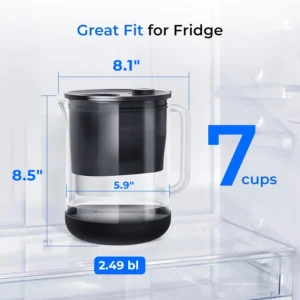 Waterdrop PT-72BL Glass Water Filter Pitcher, 7-Cup, Eco-Friendly, NSF/ANSI 53, 42 & 372 Certified Filter, Reduces PFOA/PFOS, Chlorine, Cadmium, Copper & Mercury, BPA-Free, Easy to Clean, Black view 4