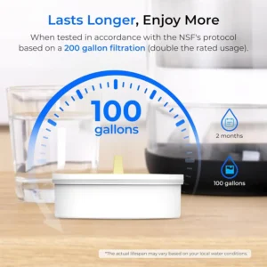 Waterdrop PT-72BL Glass Water Filter Pitcher, 7-Cup, Eco-Friendly, NSF/ANSI 53, 42 & 372 Certified Filter, Reduces PFOA/PFOS, Chlorine, Cadmium, Copper & Mercury, BPA-Free, Easy to Clean, Black