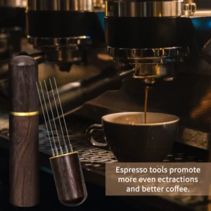 Zolunu Espresso Coffee Stirrer 5 Needles 0.4mm Espresso Distribution Tools, Natural Wood Handle and Stand (Walnut) view 4