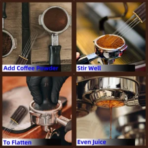 Zolunu Espresso Coffee Stirrer 5 Needles 0.4mm Espresso Distribution Tools, Natural Wood Handle and Stand (Walnut) view 5