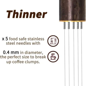 Zolunu Espresso Coffee Stirrer 5 Needles 0.4mm Espresso Distribution Tools, Natural Wood Handle and Stand (Walnut) view 6