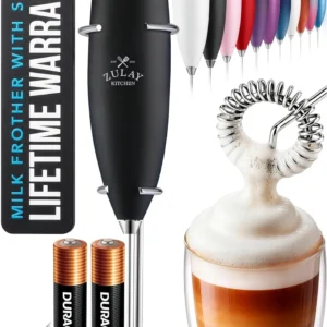 Zulay Kitchen Powerful Milk Frother Wand With Duracell Batteries - Ultra Fast Handheld Drink Mixer - Electric Whisk Foam Maker for Coffee, Lattes, Cappuccino & Matcha - Z1 Motor - Black view 1