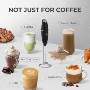 Zulay Kitchen Powerful Milk Frother Wand With Duracell Batteries - Ultra Fast Handheld Drink Mixer - Electric Whisk Foam Maker for Coffee, Lattes, Cappuccino & Matcha - Z1 Motor - Black view 4
