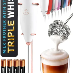 Zulay Kitchen Powerful Milk Frother Wand With Duracell Batteries - Ultra Fast Handheld Drink Mixer - Electric Whisk Foam Maker for Coffee, Lattes, Cappuccino & Matcha - Z1 Motor - Black