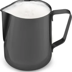 Zulay Milk Frother Cup 350ml/600ml/950ml (12oz/20oz/32oz) - Stainless Steel Frothing Pitcher With Laser-Welded Handle & Precise Measurement Markings - Black - 12oz view 1