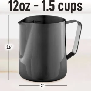 Zulay Milk Frother Cup 350ml/600ml/950ml (12oz/20oz/32oz) - Stainless Steel Frothing Pitcher With Laser-Welded Handle & Precise Measurement Markings - Black - 12oz view 3