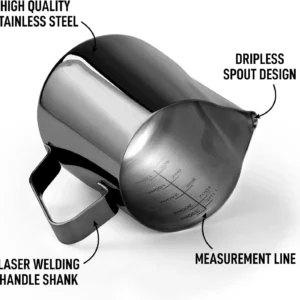 Zulay Milk Frother Cup 350ml/600ml/950ml (12oz/20oz/32oz) - Stainless Steel Frothing Pitcher With Laser-Welded Handle & Precise Measurement Markings - Black - 12oz view 4