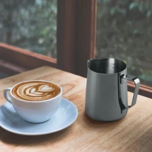 Zulay Milk Frother Cup 350ml/600ml/950ml (12oz/20oz/32oz) - Stainless Steel Frothing Pitcher With Laser-Welded Handle & Precise Measurement Markings - Black - 12oz view 6